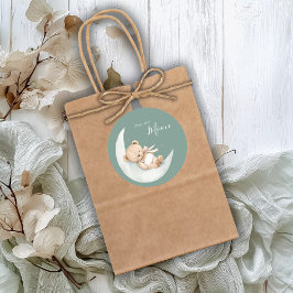Pegatina Redonda Over the Moon Bear Baby Shower