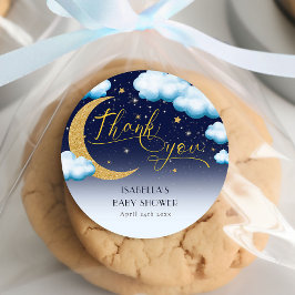 Pegatina Redonda Over the Moon Boy Baby Shower Gracias