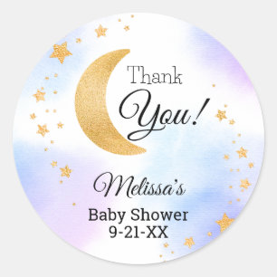 Pegatina Redonda Over the Moon Star Pink Blue Gracias Baby Shower