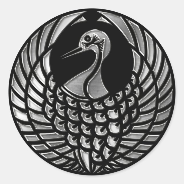 Pegatina Redonda Owari Mori Clan Kamon Silver Chrome (Anverso)