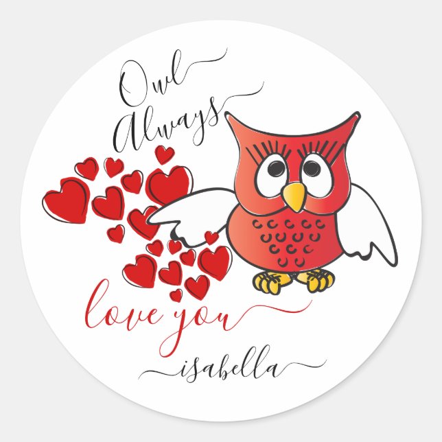 Pegatina Redonda Owl Always Love You - Valentine Owl (Anverso)