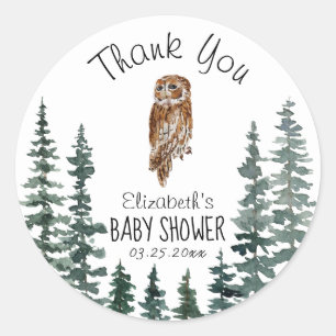 Pegatina Redonda Owl Baby Shower Gracias