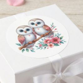 Pegatina Redonda Owl Boho Rustic Country Woodland Wedding