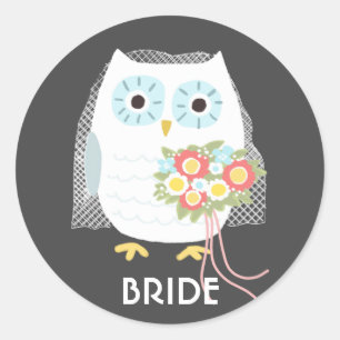Pegatina Redonda Owl Bride   Esposa de lechuza recién casada   Pers