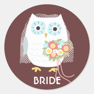 Pegatina Redonda Owl Bride   Esposa de lechuza recién casada   Pers