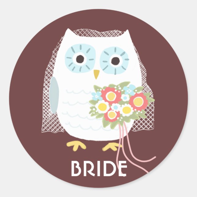 Pegatina Redonda Owl Bride | Esposa de lechuza recién casada | Pers (Anverso)