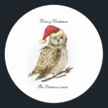 Pegatina Redonda Owl Christmas Stickers personalizado<br><div class="desc">Este chico lindo se ve muy Navidades listos con su sombrero de Santa gorra. Haría una agradable adición a tus regalos y paquetes de Navidades,  sólo personalizaría con tus propios detalles</div>