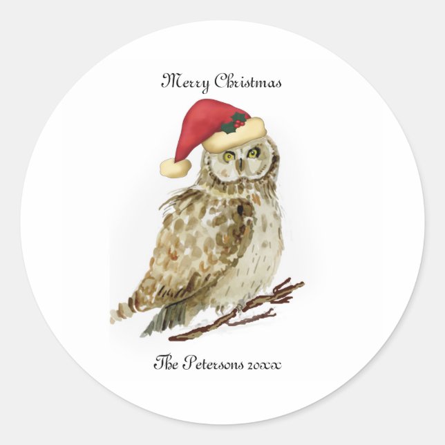 Pegatina Redonda Owl Christmas Stickers personalizado (Anverso)