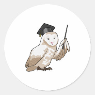 Pegatina Redonda Owl como profesor con puntero