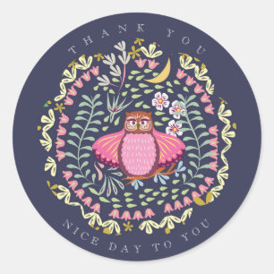 Pegatina Redonda Owl Folk