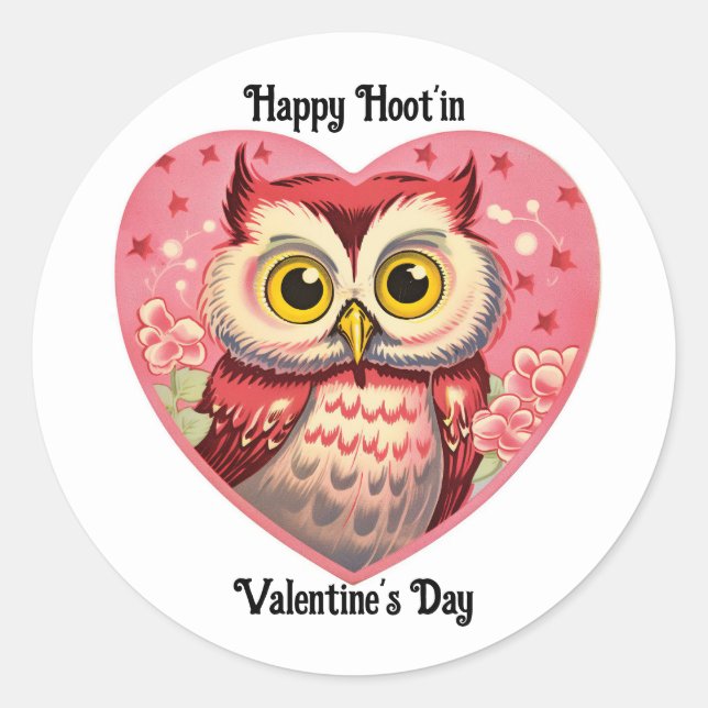 Pegatina Redonda Owl In Heart Valentine Sticker (Anverso)
