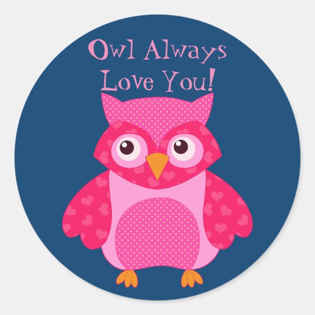 Pegatina Redonda Owl Love You Valentine Round Pegatina, Glossy (Anverso)
