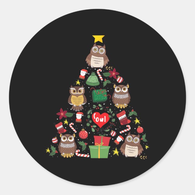 Pegatina Redonda Owl Ornament Christmas Tree Owl Lover Xmas Regalos (Anverso)