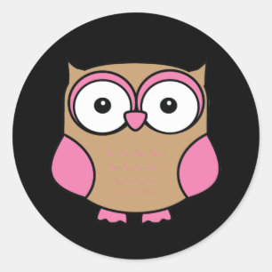 Pegatina Redonda Owl Pink and Tan