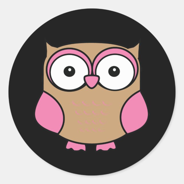 Pegatina Redonda Owl Pink and Tan (Anverso)