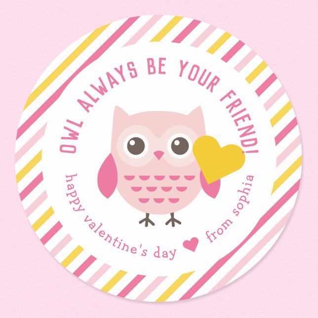 Pegatina Redonda Owl Siempre Sea Tu Amigo El día de San Valentín De (Subido por el creador)