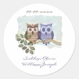 Pegatina Redonda Owls Boda
