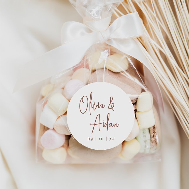 Pegatina Redonda Oxido | Boda de escritura manuscrita moderna (Subido por el creador)