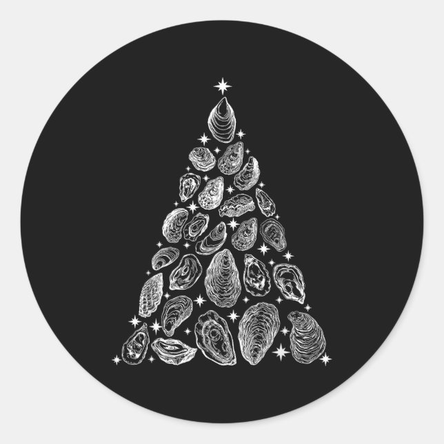 Pegatina Redonda Oyster Christmas Tree Seafood Shellfish Holiday Be (Anverso)