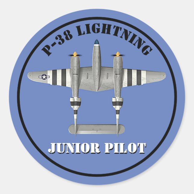 Pegatina Redonda P-38 Lightning Junior Pilot (Anverso)