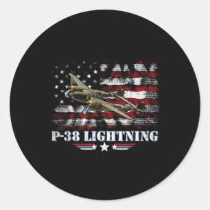 Pegatina Redonda P-38 Lightning P38 Ww2 Aircraft Fighter Jet Pilot
