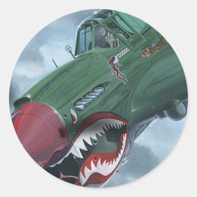 Pegatina Redonda P-40 Kittyhawk (Anverso)