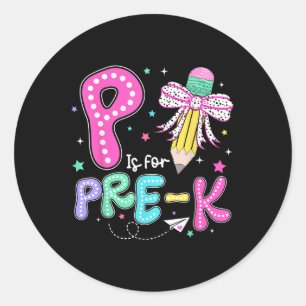 Pegatina Redonda P Es Para El Profesor Prek Coquette Bow Lápiz De V
