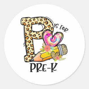 Pegatina Redonda P es para maestro de prek leopardo primer día de e