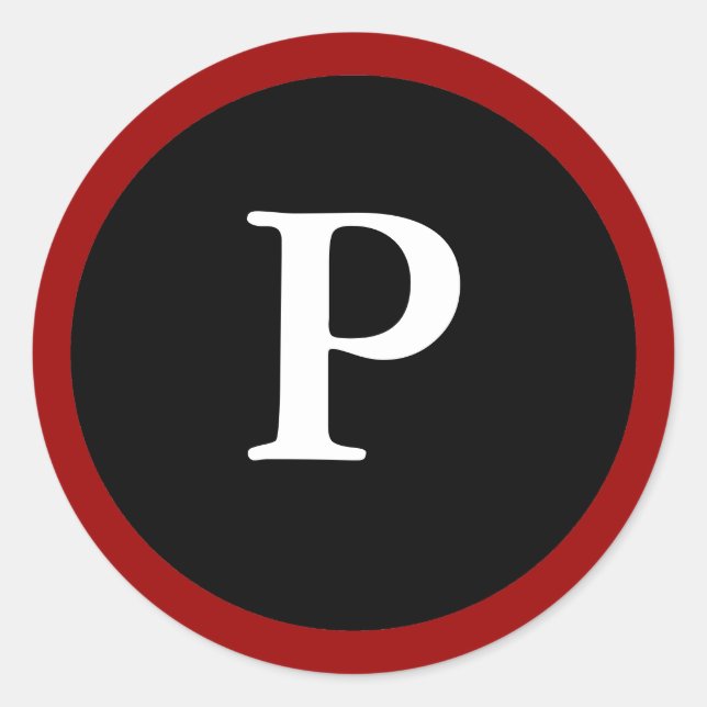 Pegatina Redonda P: Letra P inicial Pegatinas rojos, blancos y negr (Anverso)