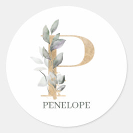 Pegatina Redonda P Monograma Floral Personalizado