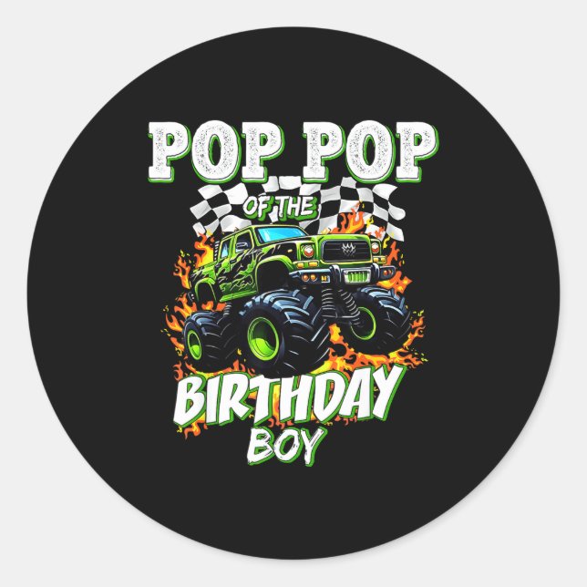 Pegatina Redonda P P Of The Birthday Boy Monster Truck Birthday Kid (Anverso)