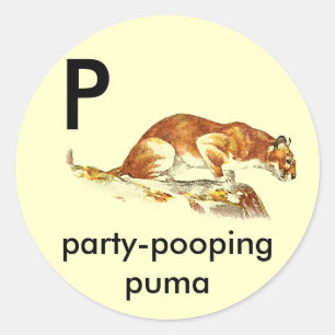 Pegatina Redonda P - puma del fiesta-pooping