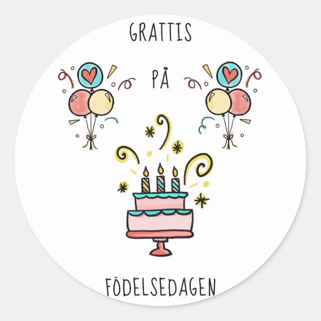 Pegatina Redonda På Grattis födelsedagen | Happy Birthday (Anverso)