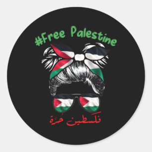 Pegatina Redonda Pabellón Palestino Por La Bandera Palestina