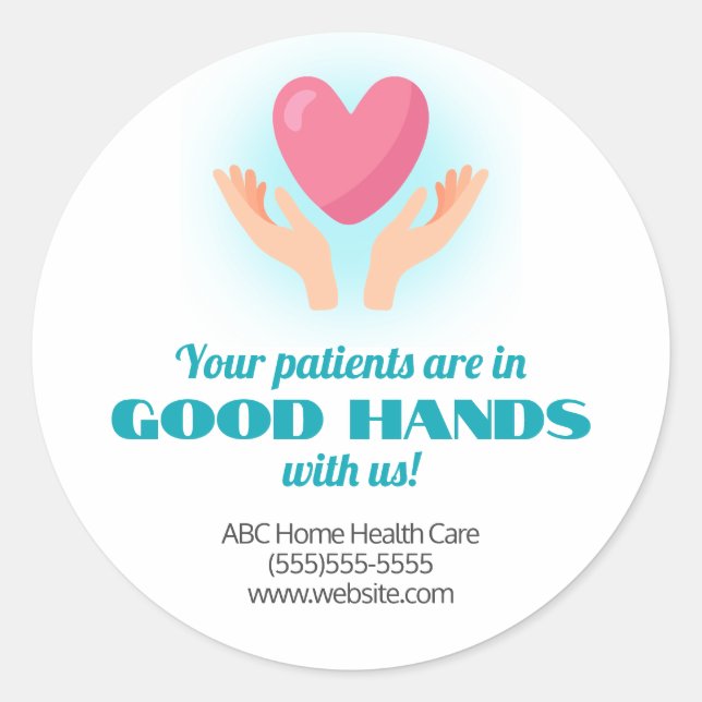Pegatina Redonda Pacientes en buenas manos Comercialización médica (Anverso)