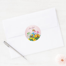 Pegatina Redonda Pacificador floral rosado de abejas Baby Shower