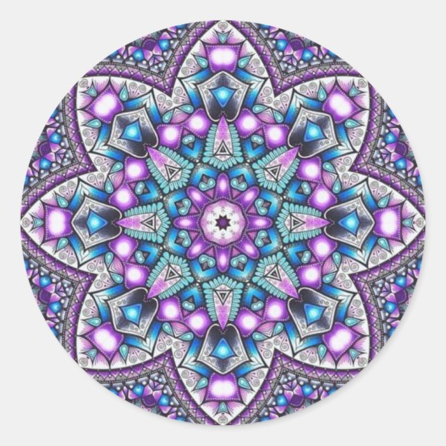 Pegatina Redonda Pacíficos Jardín Kaleidoscope Mandala (Anverso)