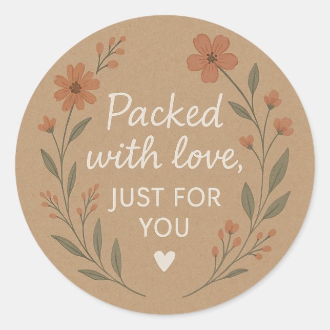 Pegatina Redonda Packed with Love Floral Kraft Sticker (Anverso)