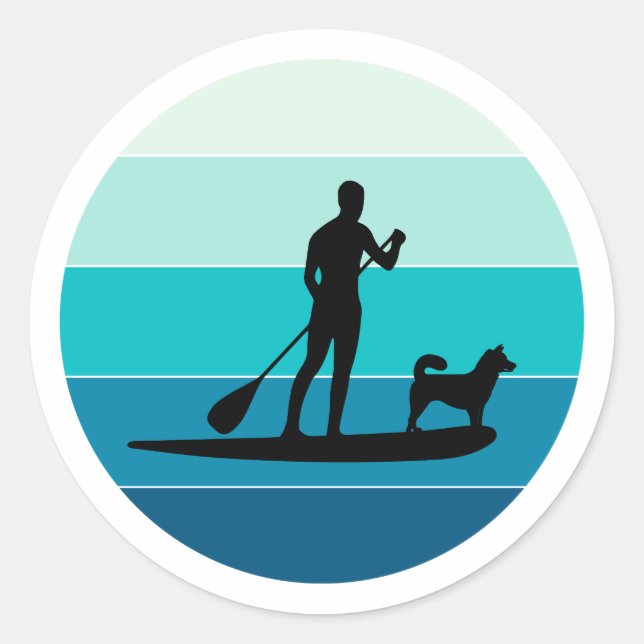 Pegatina Redonda Paddleboard Paddle Paddle Perro de deportes acuáti (Anverso)