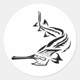 Pegatina Redonda Paddlefish y Rostrum tribales