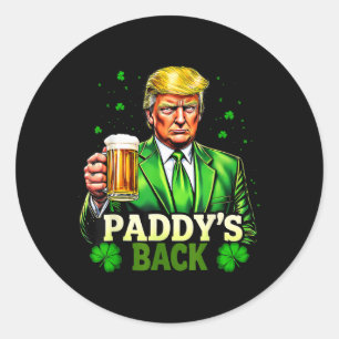 Pegatina Redonda Paddy está de vuelta con Trump Beer Shamrock St Pa