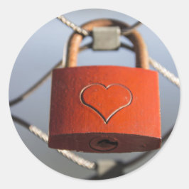 Pegatina Redonda Padlock del corazón de amor