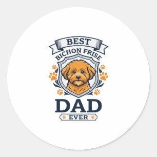 Pegatina Redonda Padre Bichon Frise Siempre Huellas de Pata de Perr