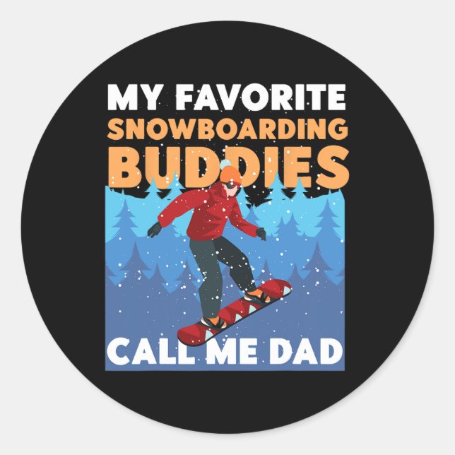 Pegatina Redonda Padre de Snowboard Papá Mi Nieve Favorita (Anverso)