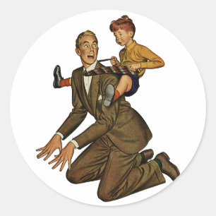 Pegatina Redonda Padre e hijo vintage, divertido, Día del Padre ton