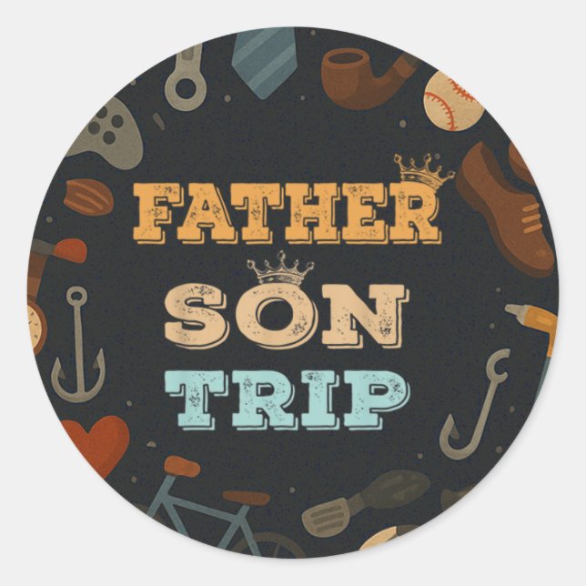 Pegatina Redonda Padre hijo Trip Padres Día Regalo Familia Camping (Anverso)