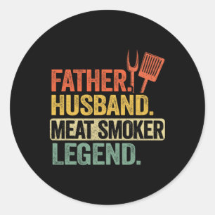 Pegatina Redonda Padre Hussein Meat Smoker Legend Grilling Dad