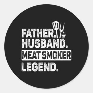 Pegatina Redonda Padre Hussein Meat Smoker Legend Grilling Dad