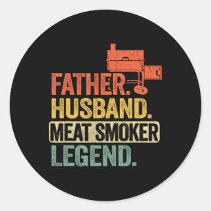 Pegatina Redonda Padre Hussein Meat Smoker Legend Grilling Dad