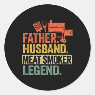 Pegatina Redonda Padre Hussein Meat Smoker Legend Grilling Dad